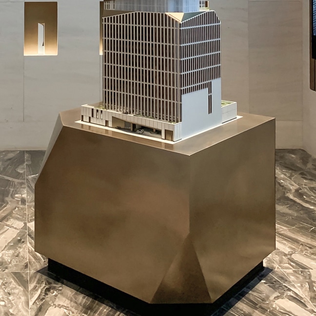 Interior image of Snohetta sales office including architectural model at 36 West 66th St, New York, New York.