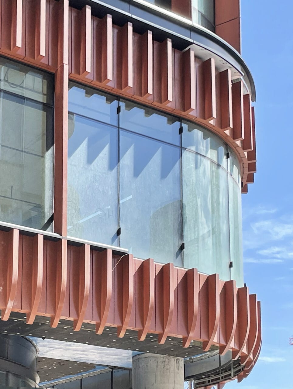 In progress image of The Well, Toronto, Ontario. Hariri Pontarini Architects, Adamson Associates, architectural rainscreen systems by Riverside Group.